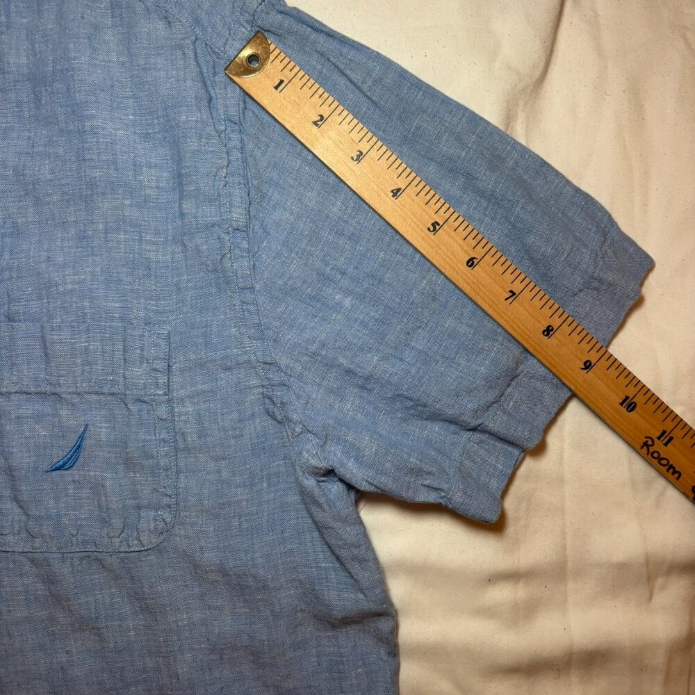 Nautica Shirt Men's Large, Blue, 100% Linen, Short Sleeve, Preppy, Old Money - Picture 2 of 7